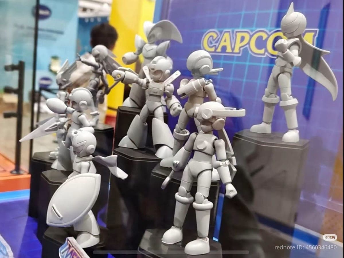 Prototipe Megaman GVS 01 dari samping: Proto Man dengan perisai di depan, ProtoMan.EXE di kanan atas.