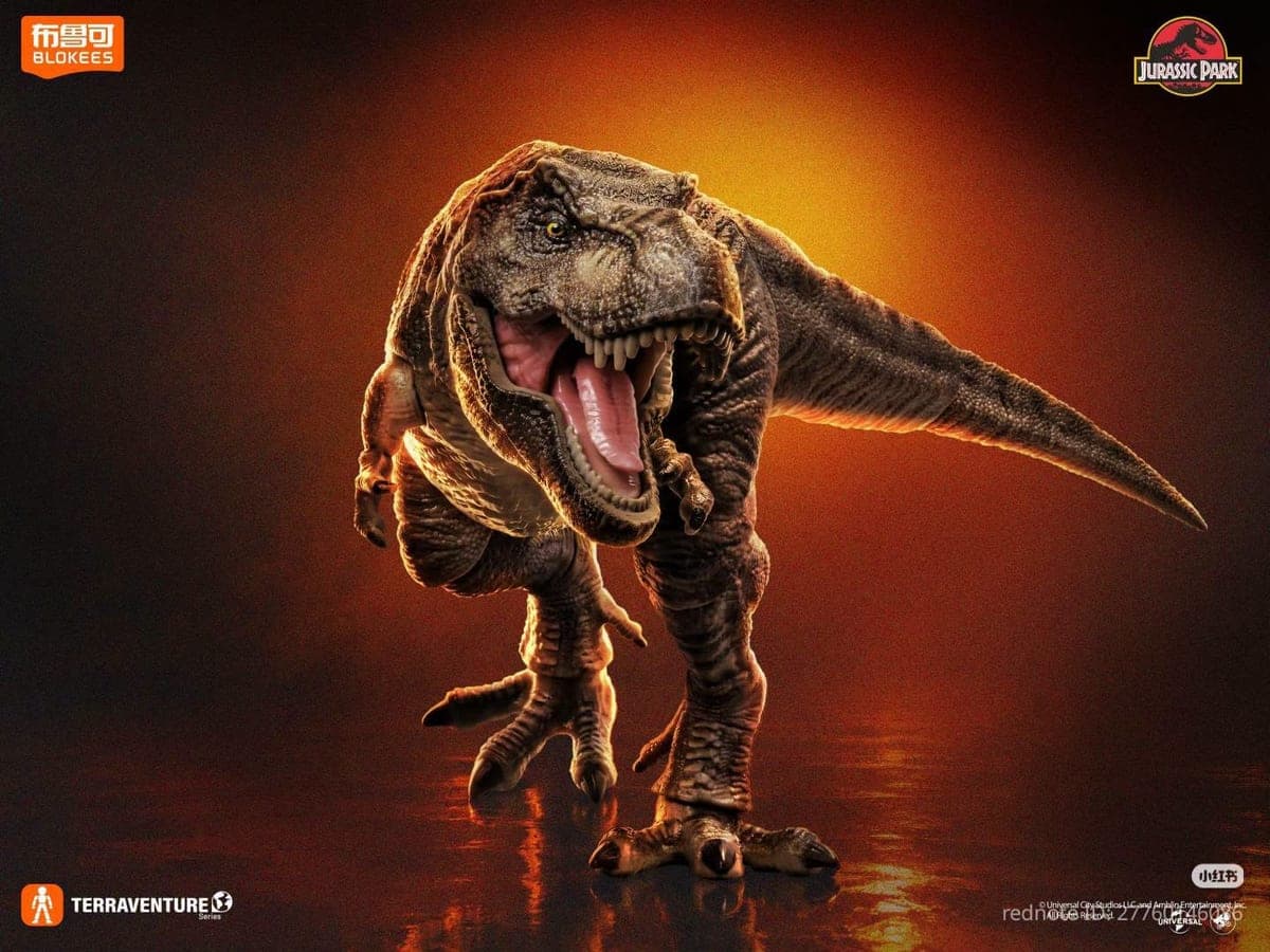 Blokees Terraventure TC01 T-Rex dari depan dengan mulut terbuka