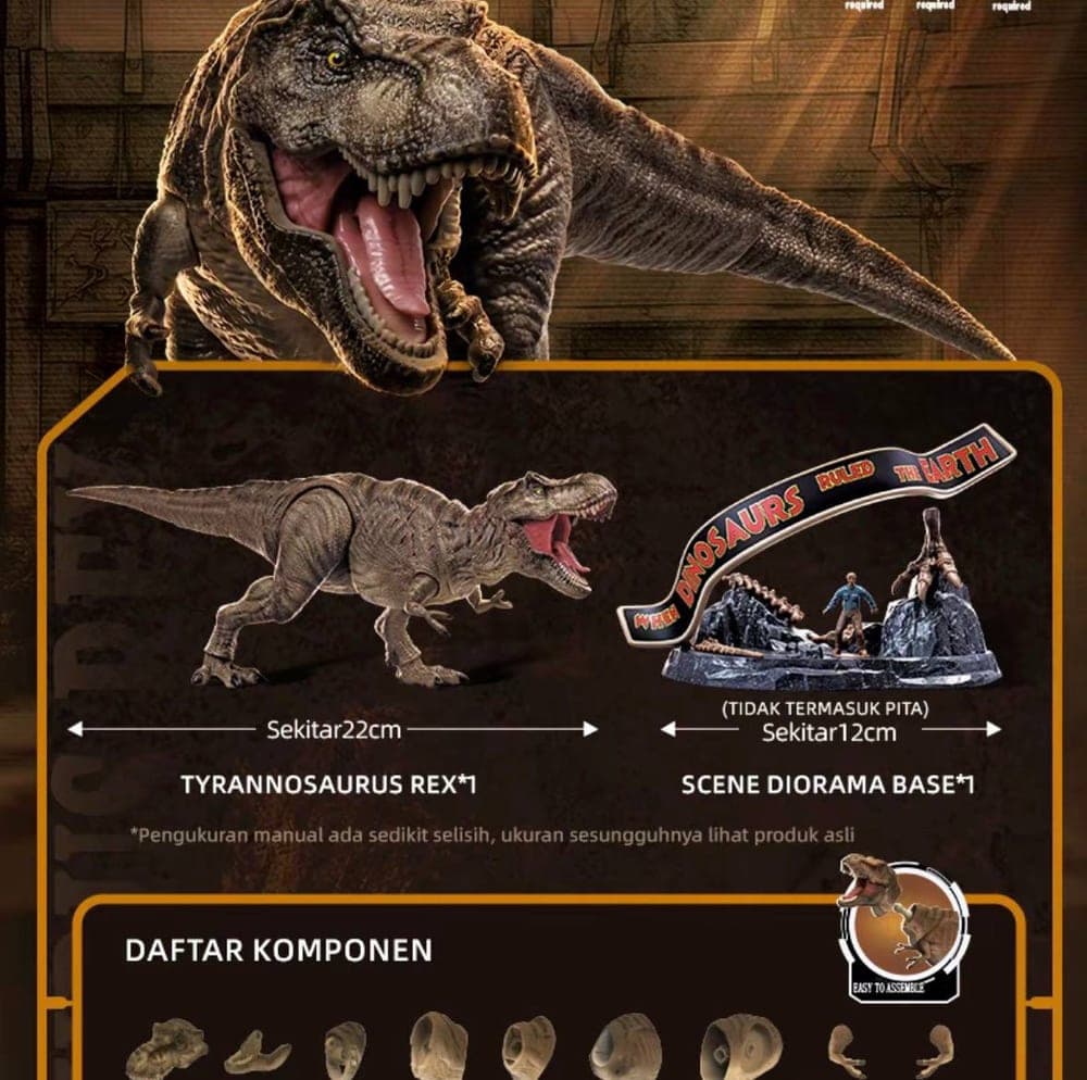 Isi box Terraventure TC01: T-Rex sekitar 22 cm dan scene diorama base sekitar 12 cm