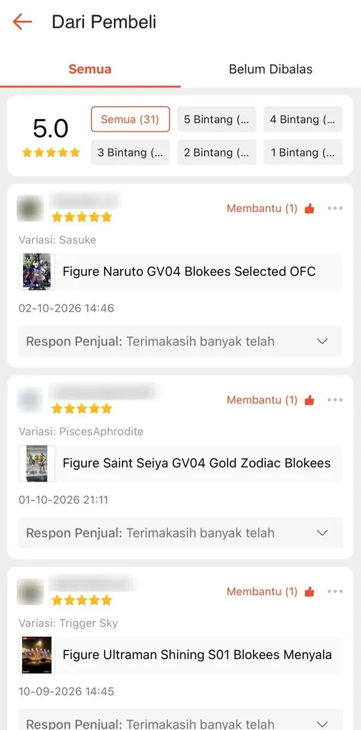 Screenshot ulasan pembeli ITGabut Toys di Shopee, bagian 1